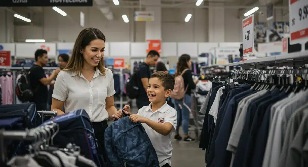 Parent and child shopping for back-to-school apparel 2025