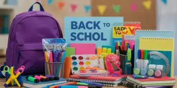 Colorful school supplies and backpacks ready for back-to-school season 2025