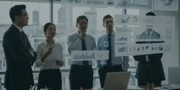 Business team analyzing inflation data charts