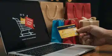 Credit card used for online shopping during seasonal sales, showing cash back benefits