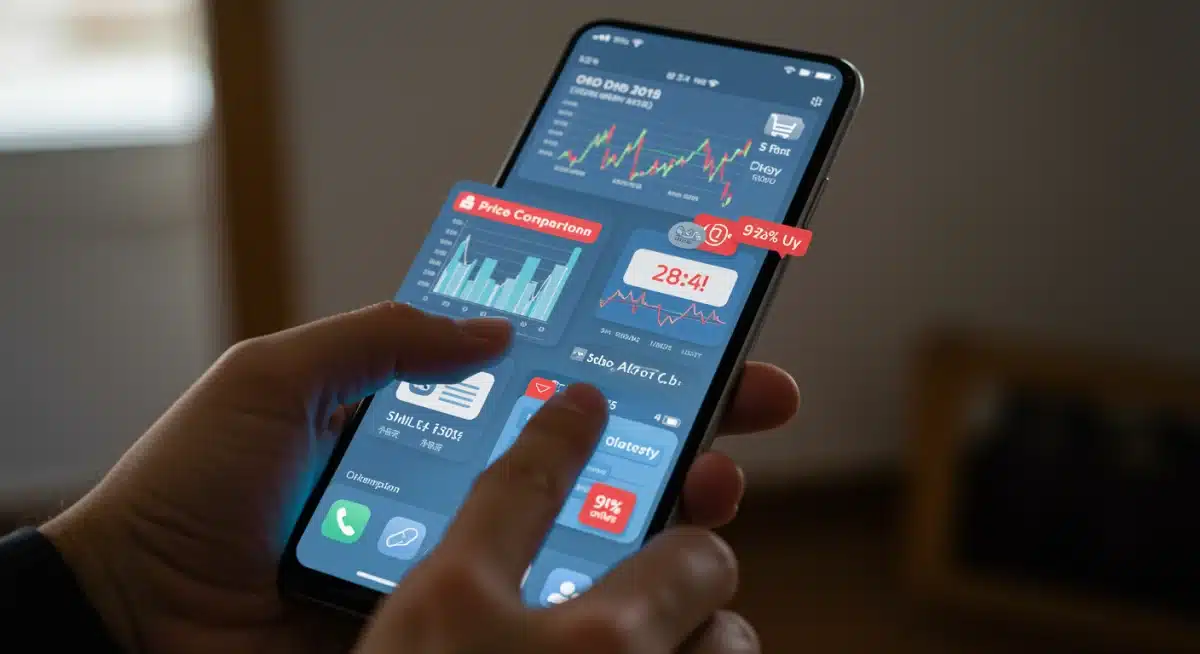 Smartphone displaying price comparison apps and deal alerts, illustrating proactive deal hunting.