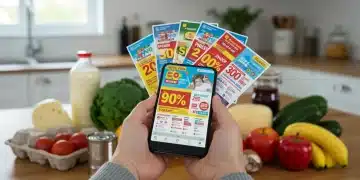 Digital weekly flyers comparison on smartphone for grocery savings
