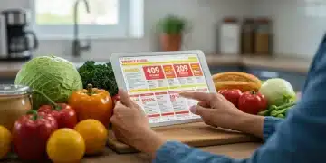 Person using tablet with digital weekly flyer for grocery savings