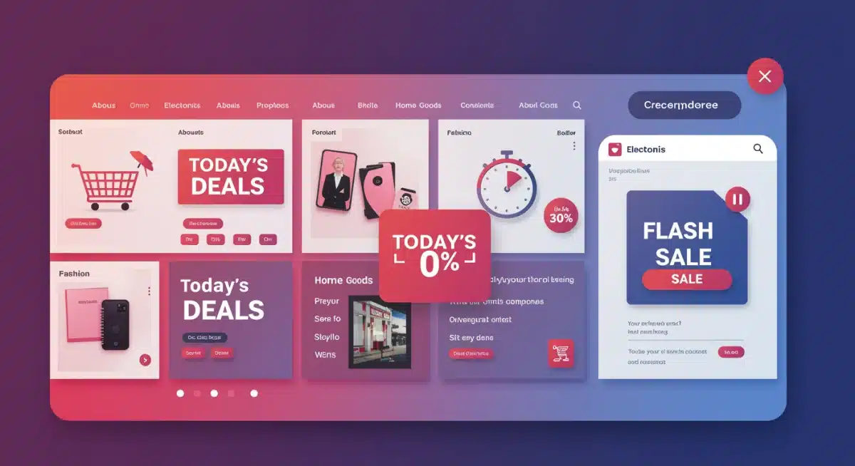 E-commerce website interface showing daily deals and product categories with a flash sale countdown.