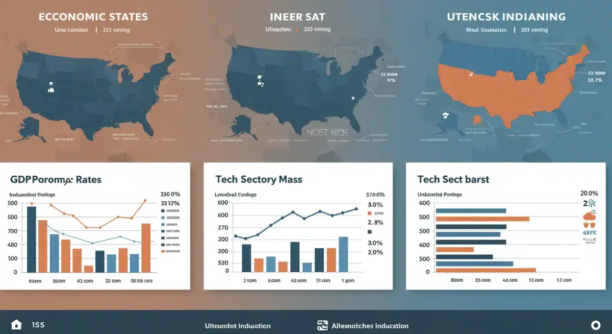 Infographic comparing economic indicators of top-performing US states.