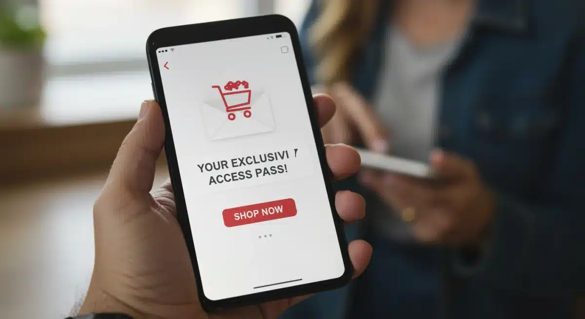 Smartphone showing an exclusive early access email notification for sales
