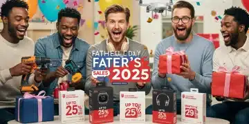 Father's Day Sales 2025 banner with tools and electronics gifts