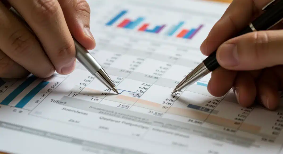 Hand highlighting cost increases on a financial report