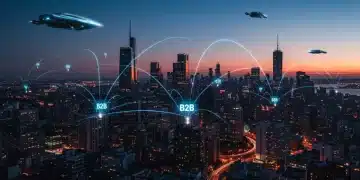 Futuristic B2B market landscape with glowing connections