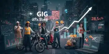 Gig economy workers interacting with digital platforms, influencing U.S. sales growth.