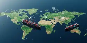 Global trade network converging on the United States, illustrating complex economic interdependencies.