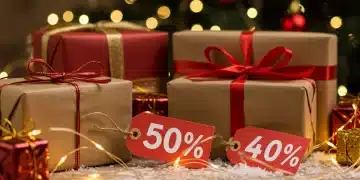 Festive holiday gifts with discount tags, symbolizing smart seasonal savings