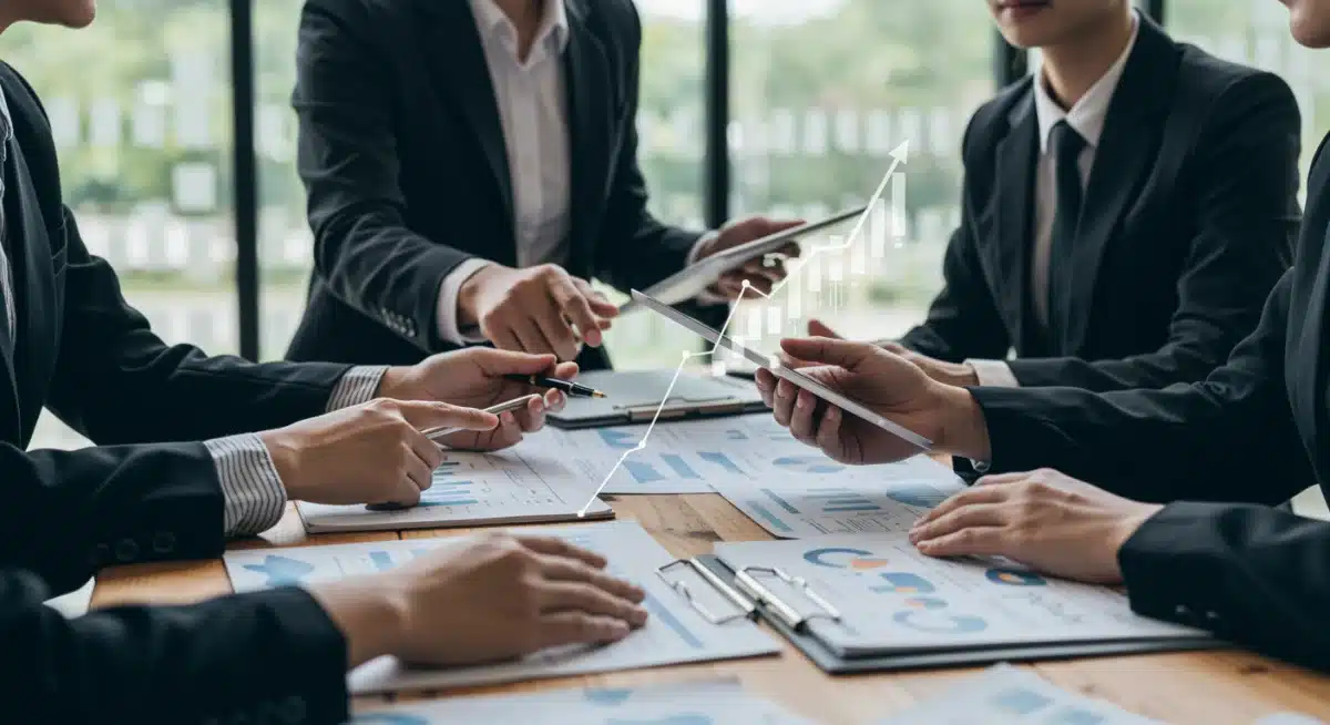Professionals analyzing market data for strategic investment decisions.