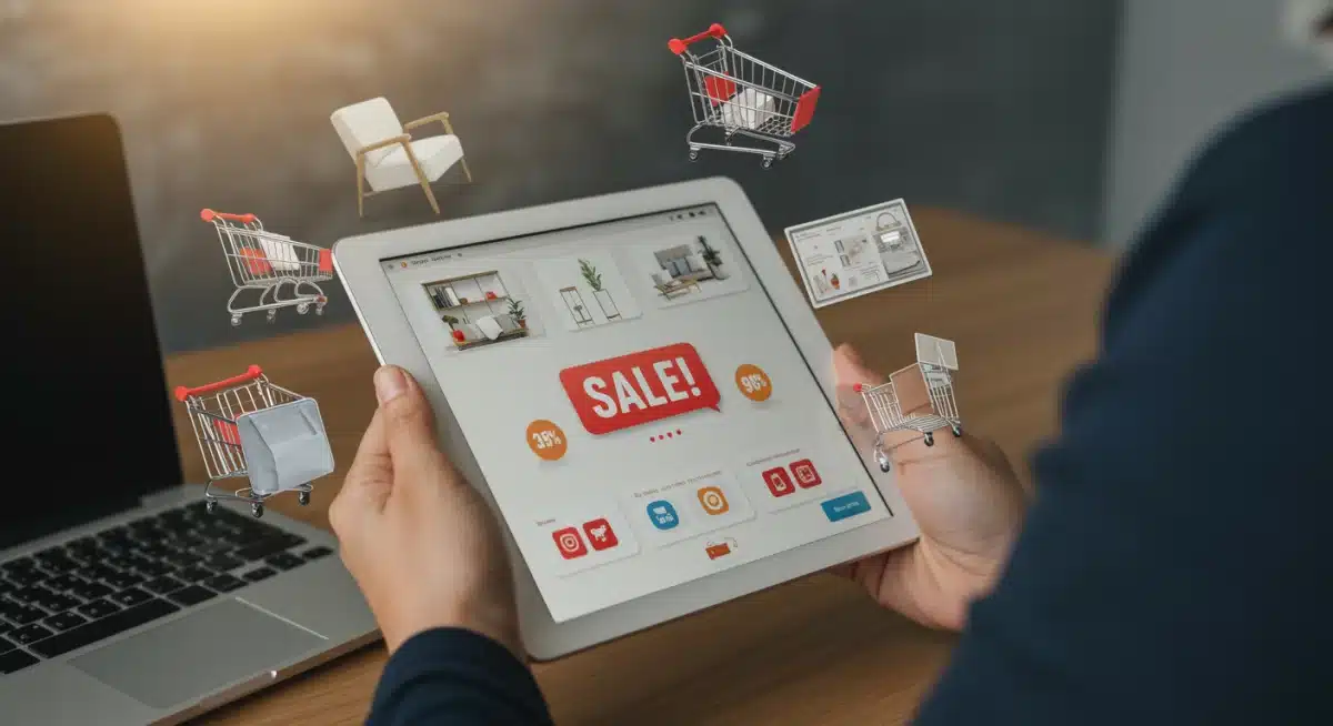 Person comparing prices for home goods online during spring sales