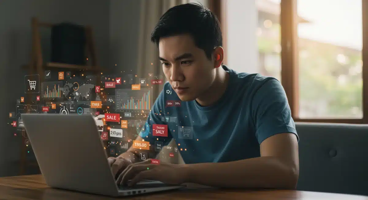 Person comparing prices and tracking online deals for maximum savings