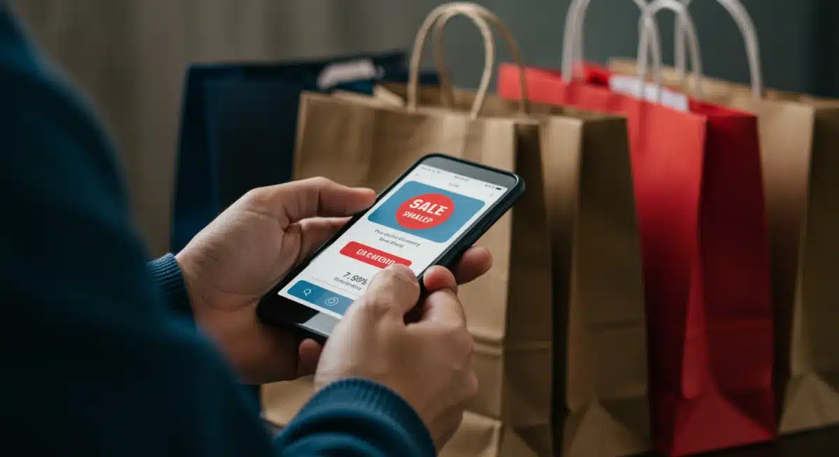 Shopper comparing prices on smartphone for holiday deals