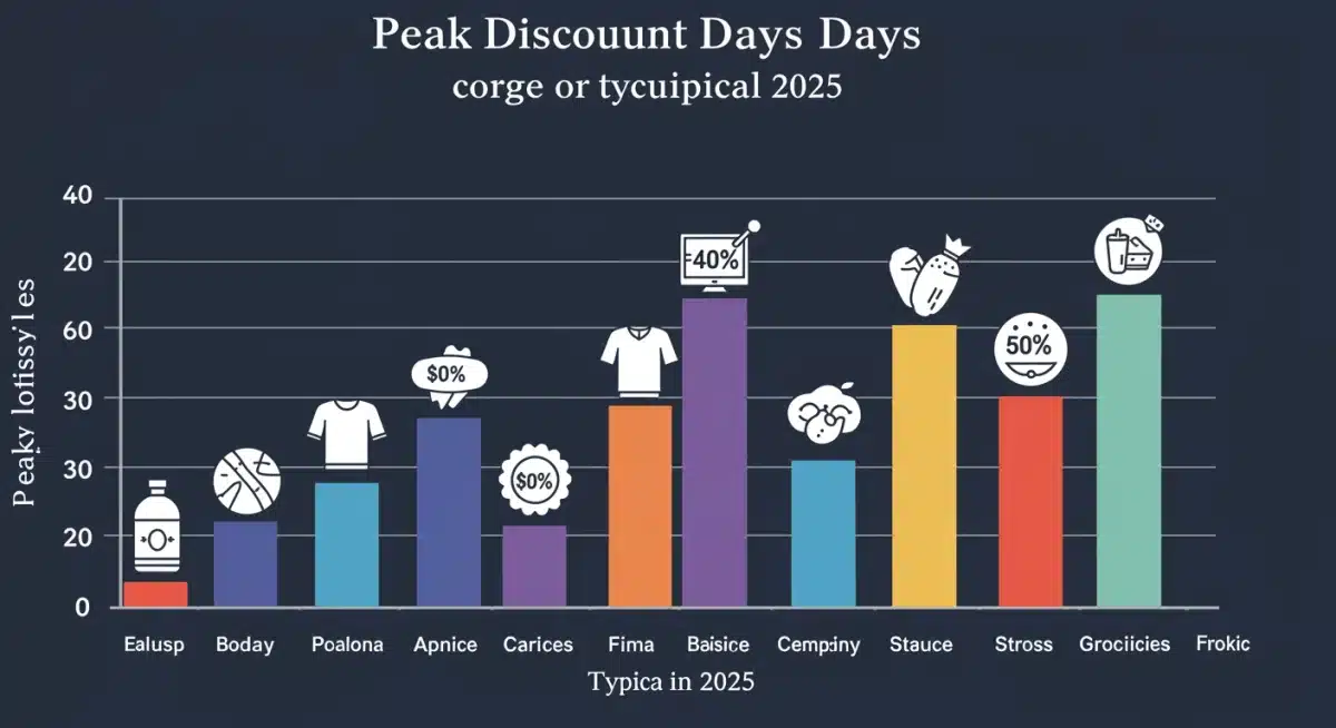 Bar chart illustrating peak discount days for various product categories including electronics, apparel, and groceries.