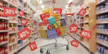 Shopping cart filled with discounted items, representing Q1 2025 seasonal sales