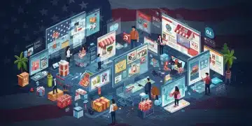 Illustration of strong e-commerce growth in the US market with digital shopping elements